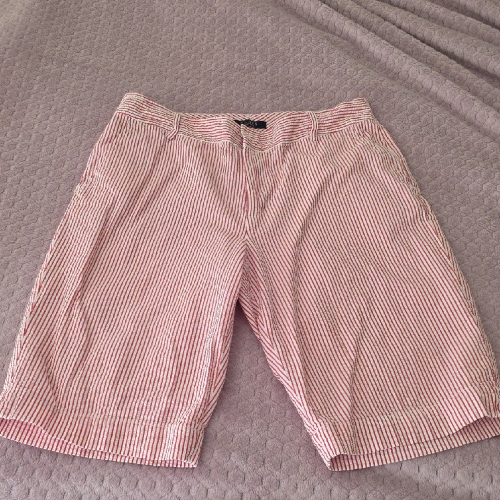 Chaps Pink and White Striped Seersucker Bermuda Shorts